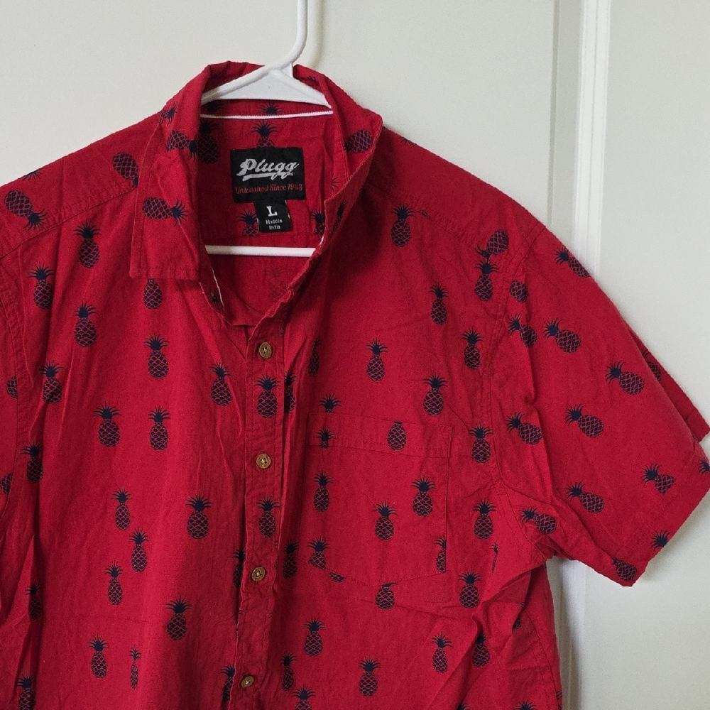Plugg Men's Red Shirt with Pineapple Design